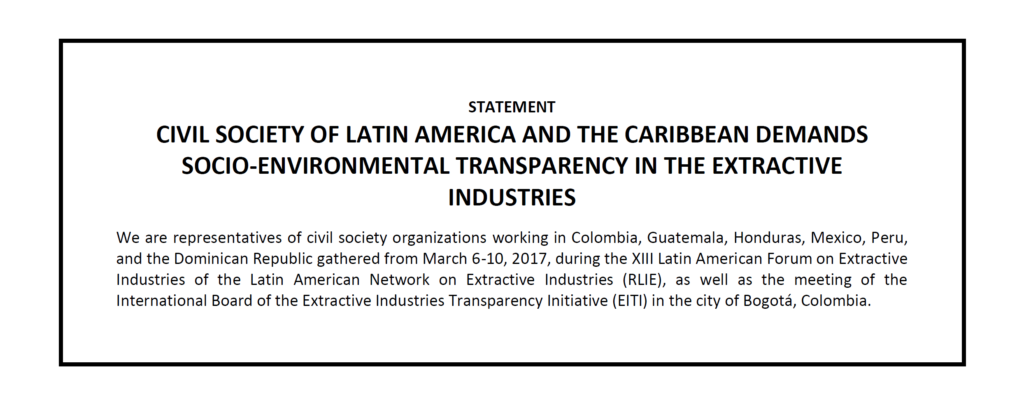 Statement: Civil Society of Latin America and the Caribbean demands socio-environmental transparency in the extractive industries