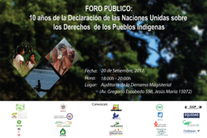 FORO PÚBLICO: 10 años de la Declaración de las Naciones Unidas sobre los Derechos  de los pueblos indígenas