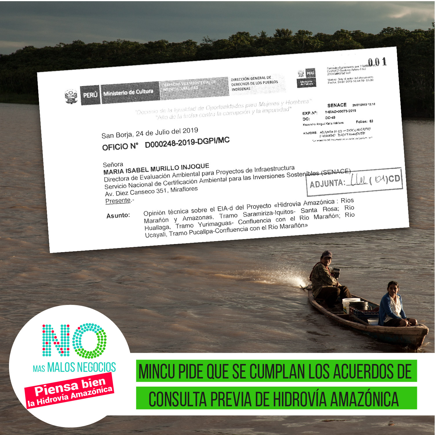 Ministerio de Cultura pide que se cumplan los acuerdos de consulta previa de la Hidrovía Amazónica