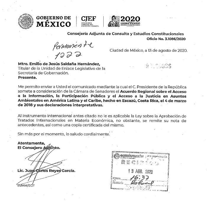 Gobierno de México inicia oficialmente ratificación del Acuerdo de Escazú